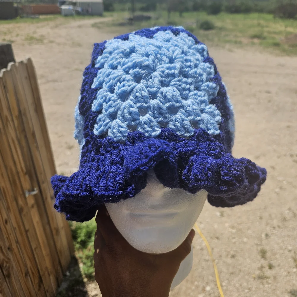Handmade Blue Crochet Ruffle Hat - Picture 1 of 2